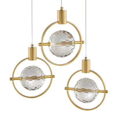 Gold And Clear Geometric Three Light Metal Dimmable Chandelier With Clear Shades HomeRoots