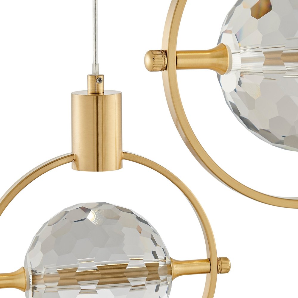 Gold And Clear Geometric Three Light Metal Dimmable Chandelier With Clear Shades HomeRoots
