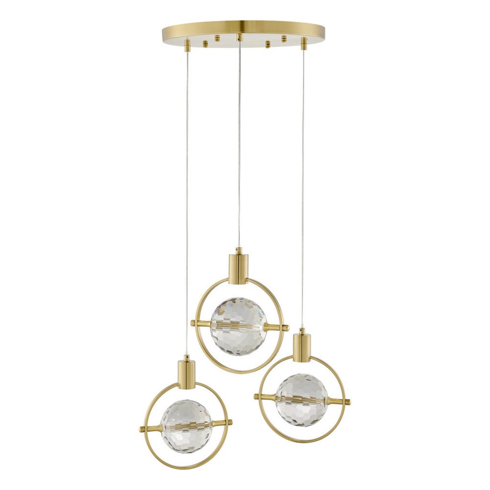 Gold And Clear Geometric Three Light Metal Dimmable Chandelier With Clear Shades HomeRoots