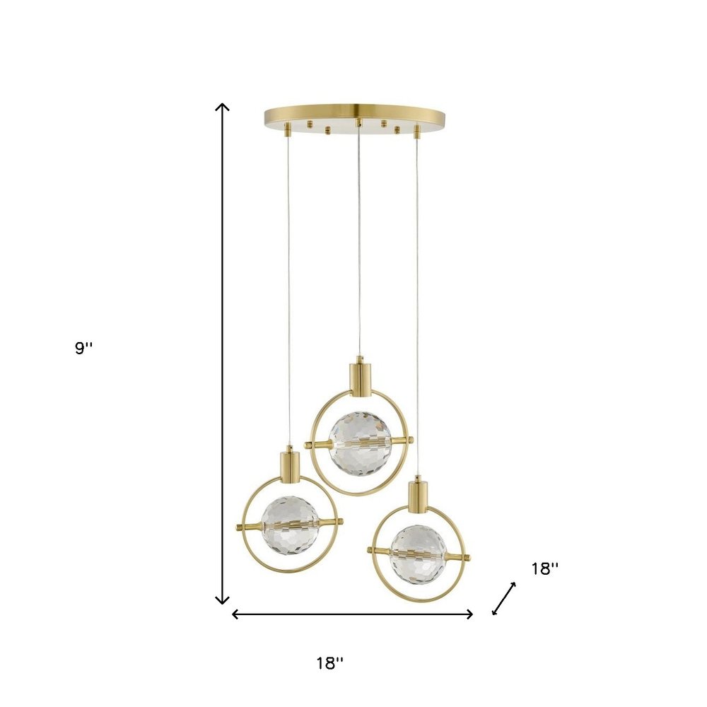 Gold And Clear Geometric Three Light Metal Dimmable Chandelier With Clear Shades HomeRoots