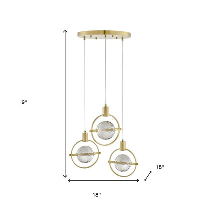 Gold And Clear Geometric Three Light Metal Dimmable Chandelier With Clear Shades HomeRoots