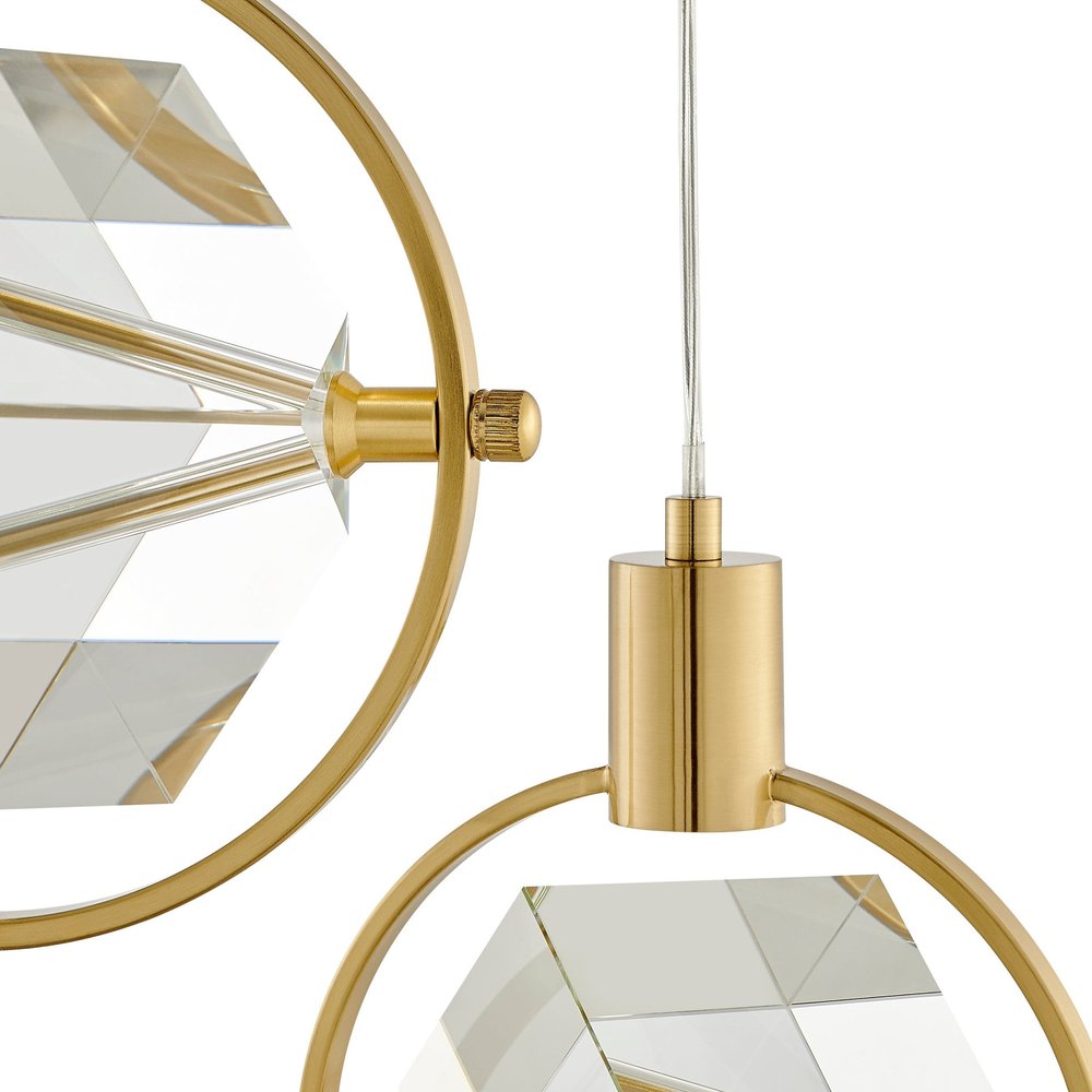 Gold And Clear Geometric Three Light Metal Dimmable Chandelier With Clear Shades HomeRoots