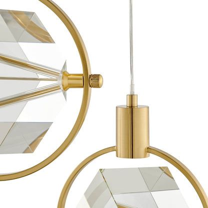 Gold And Clear Geometric Three Light Metal Dimmable Chandelier With Clear Shades HomeRoots