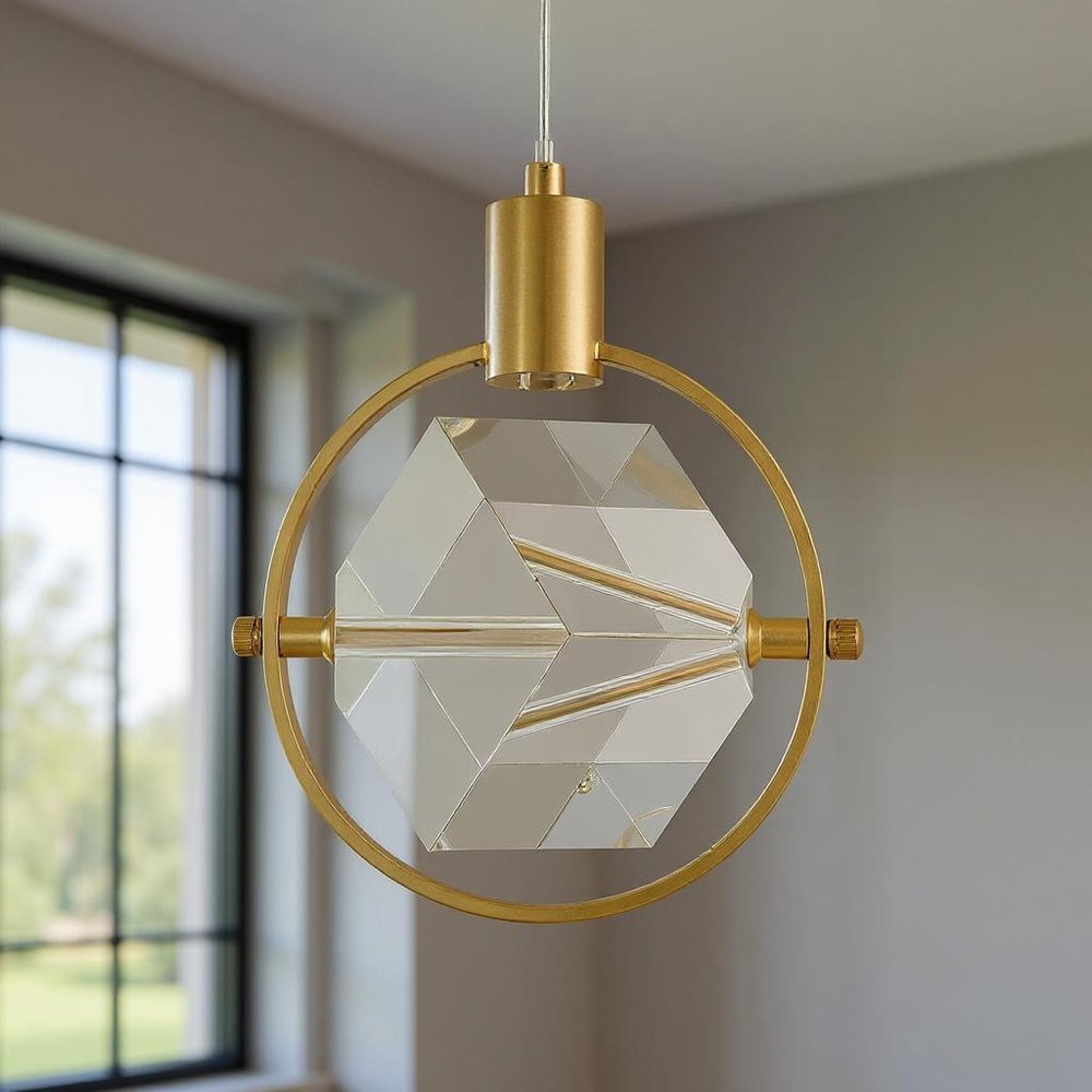Gold And Clear Geometric Three Light Metal Dimmable Chandelier With Clear Shades HomeRoots