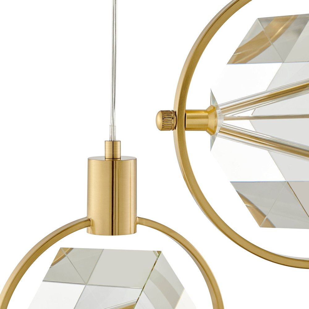 Gold And Clear Geometric Three Light Metal Dimmable Chandelier With Clear Shades HomeRoots