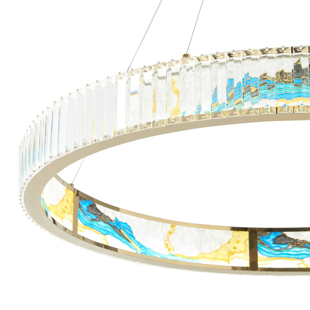 Gold Clear And Blue Geometric Crystal LED Chandelier HomeRoots