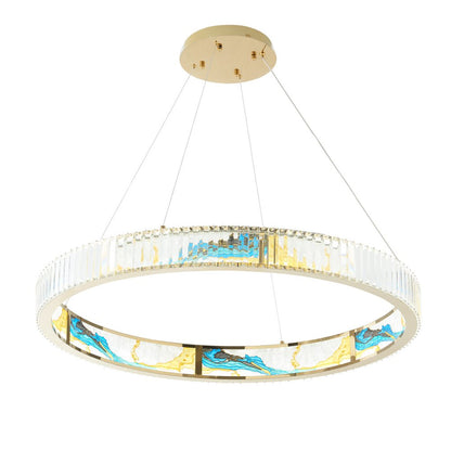 Gold Clear And Blue Geometric Crystal LED Chandelier HomeRoots