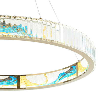 Gold Clear And Blue Geometric Crystal LED Chandelier HomeRoots