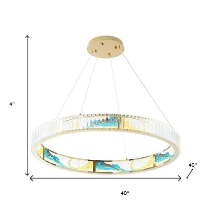 Gold Clear And Blue Geometric Crystal LED Chandelier HomeRoots