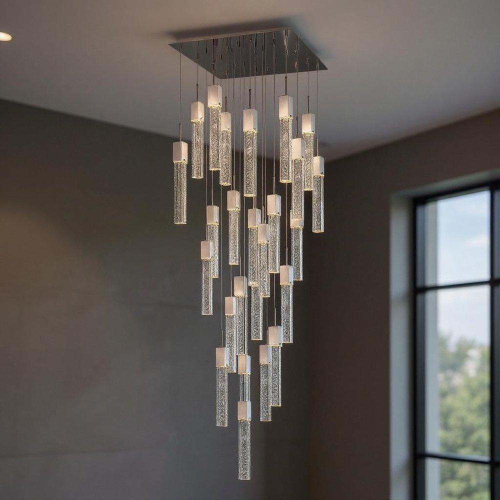 Silver And Clear Multi Light Metal Dimmable Chandelier With Clear Shades HomeRoots