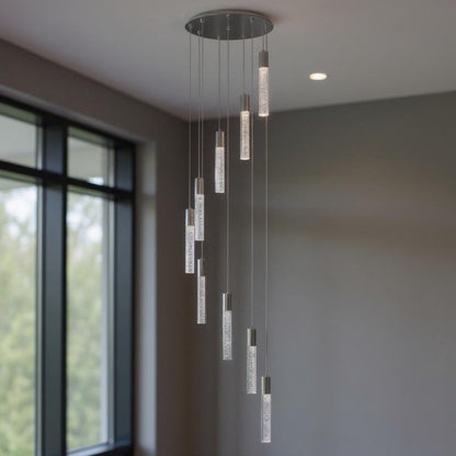 Silver And Clear Nine Light Metal Dimmable Chandelier With Clear Shades HomeRoots