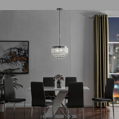 Silver And Clear Nine Light Crystal Dimmable Chandelier With Clear Shades HomeRoots