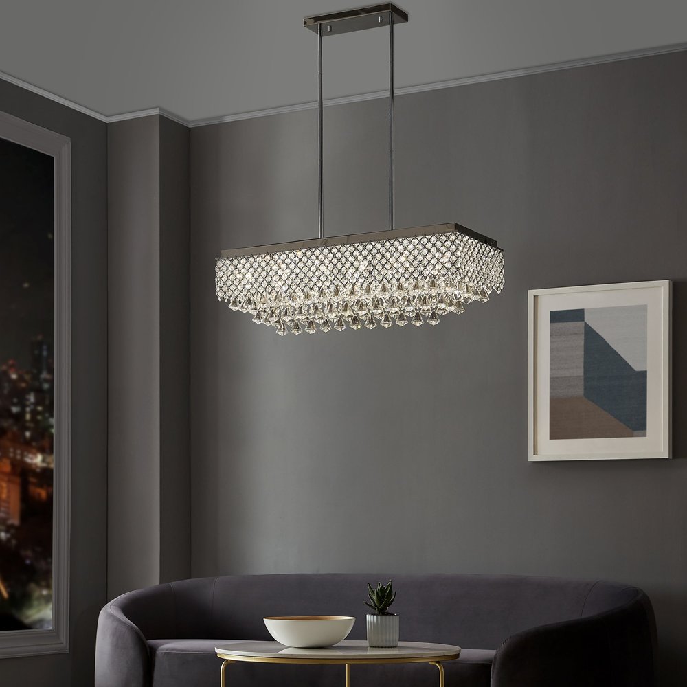 Silver And Clear Twelve Light Metal Dimmable Chandelier With Clear Shades HomeRoots