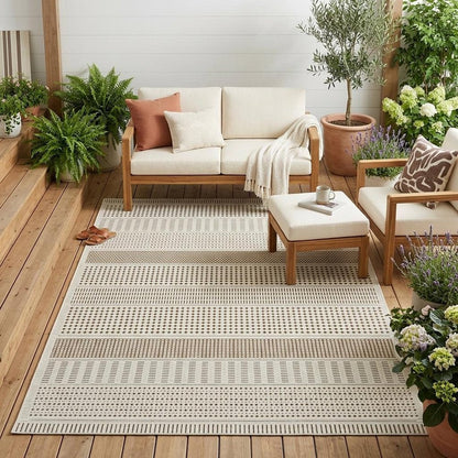 8' X 10' Beige and Brown Geometric Distressed Indoor Outdoor Area Rug