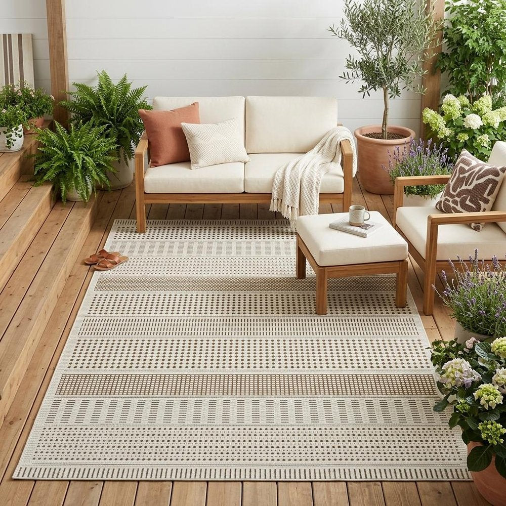 4' X 6' Beige and Brown Geometric Distressed Indoor Outdoor Area Rug HomeRoots