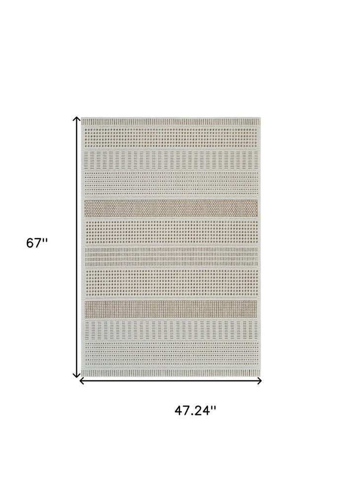 4' X 6' Beige and Brown Geometric Distressed Indoor Outdoor Area Rug HomeRoots