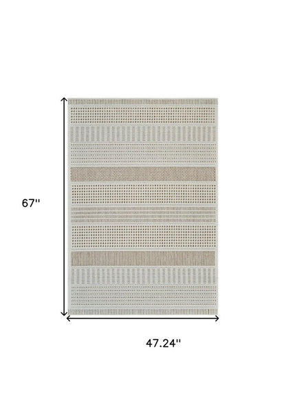 8' X 10' Beige and Brown Geometric Distressed Indoor Outdoor Area Rug
