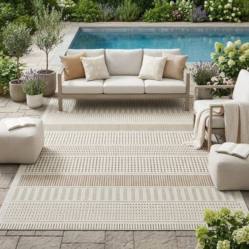 8' X 10' Beige and Brown Geometric Distressed Indoor Outdoor Area Rug — view 10