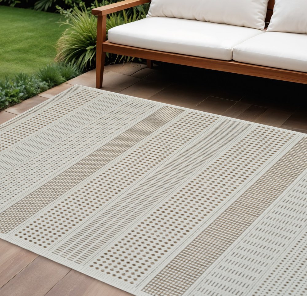 4' X 6' Beige and Brown Geometric Distressed Indoor Outdoor Area Rug HomeRoots