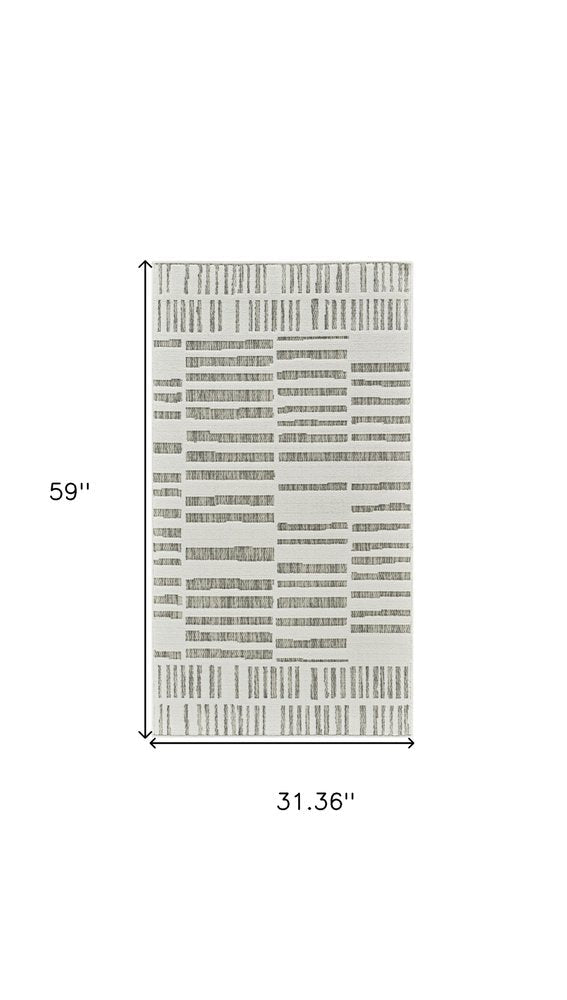 3' X 5' Cream and Beige Abstract Distressed Indoor Outdoor Area Rug HomeRoots