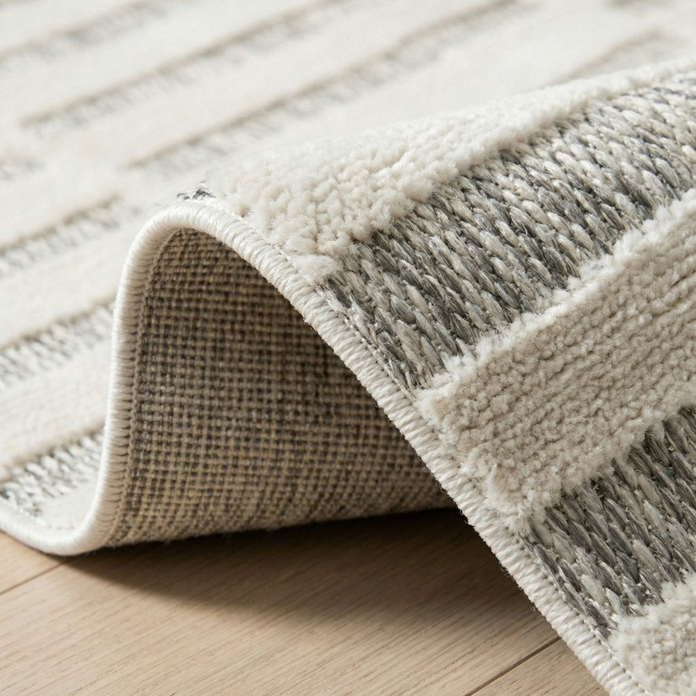 3' X 5' Cream and Beige Abstract Distressed Indoor Outdoor Area Rug — view 3