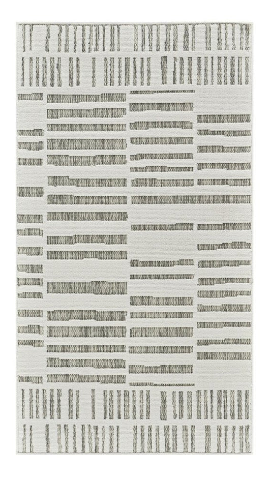 3' X 5' Cream and Beige Abstract Distressed Indoor Outdoor Area Rug
