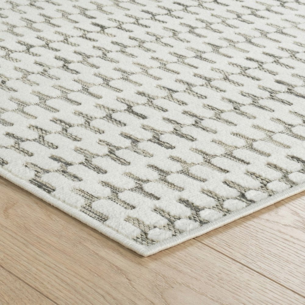 10' Cream and Beige Geometric Distressed Indoor Outdoor Runner Rug — view 3