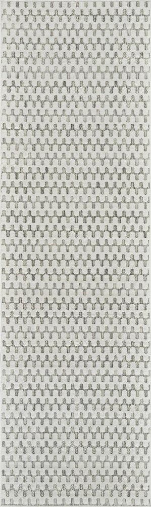 10' Cream and Beige Geometric Distressed Indoor Outdoor Runner Rug