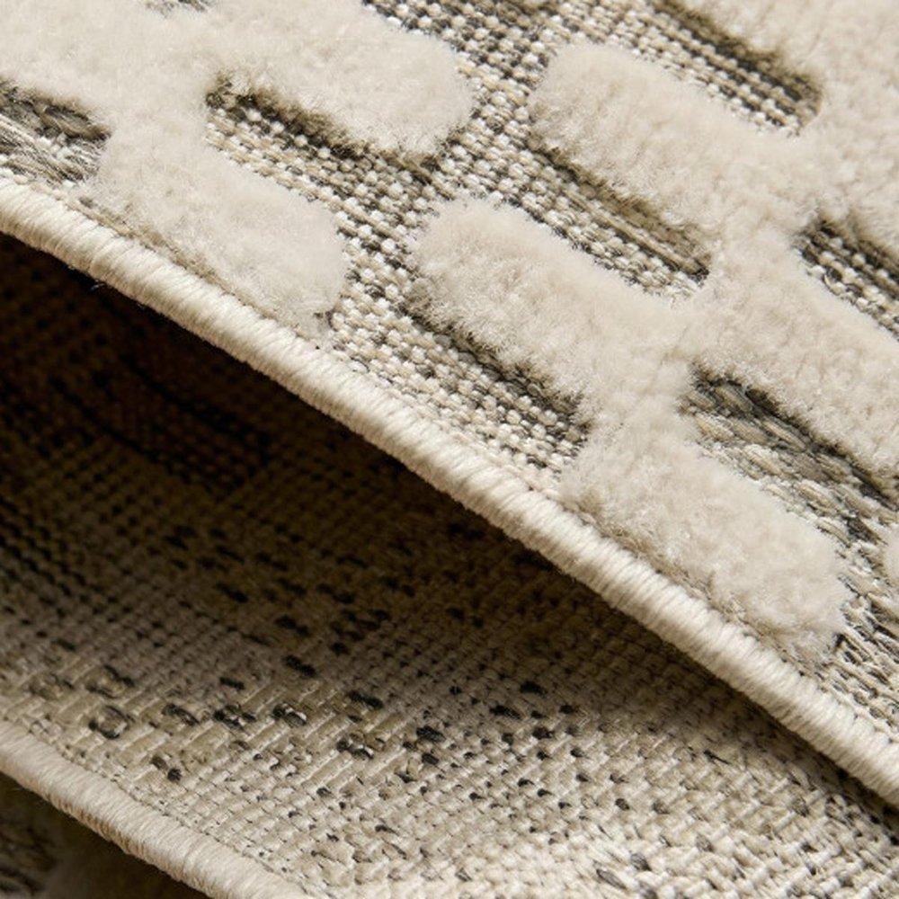 10' Cream and Beige Geometric Distressed Indoor Outdoor Runner Rug — view 7