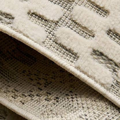 10' Cream and Beige Geometric Distressed Indoor Outdoor Runner Rug