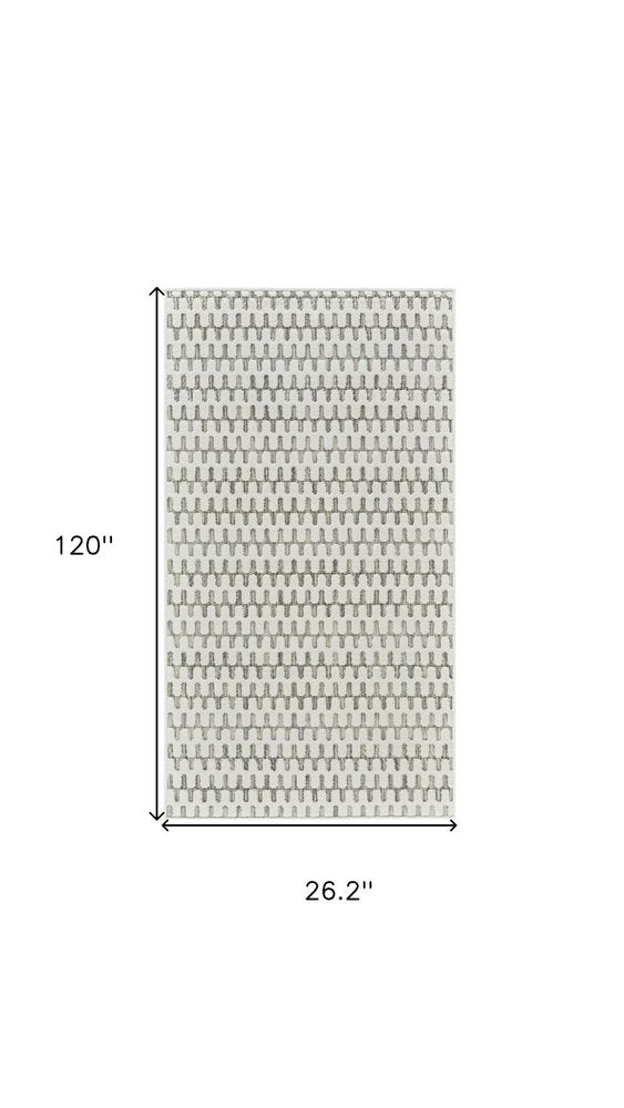 10' Cream and Beige Geometric Distressed Indoor Outdoor Runner Rug — view 2