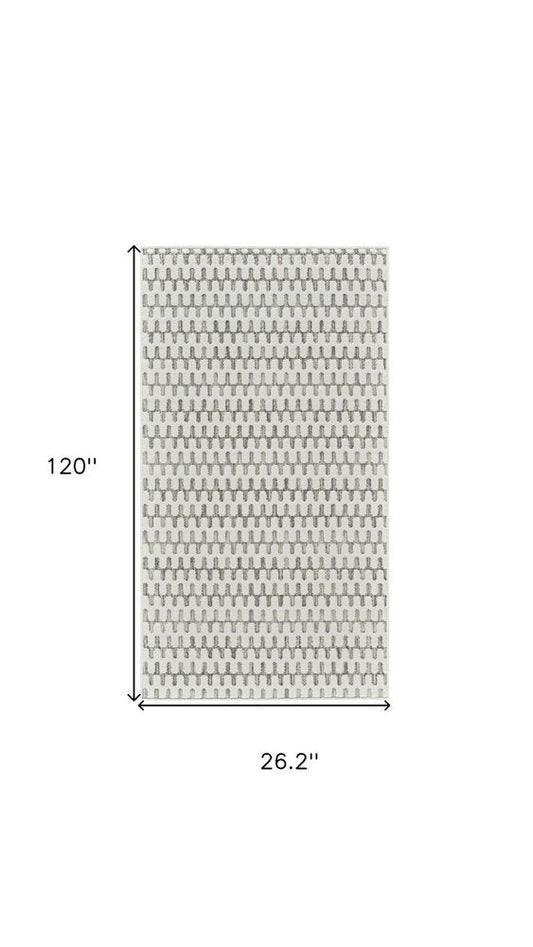 10' Cream and Beige Geometric Distressed Indoor Outdoor Runner Rug
