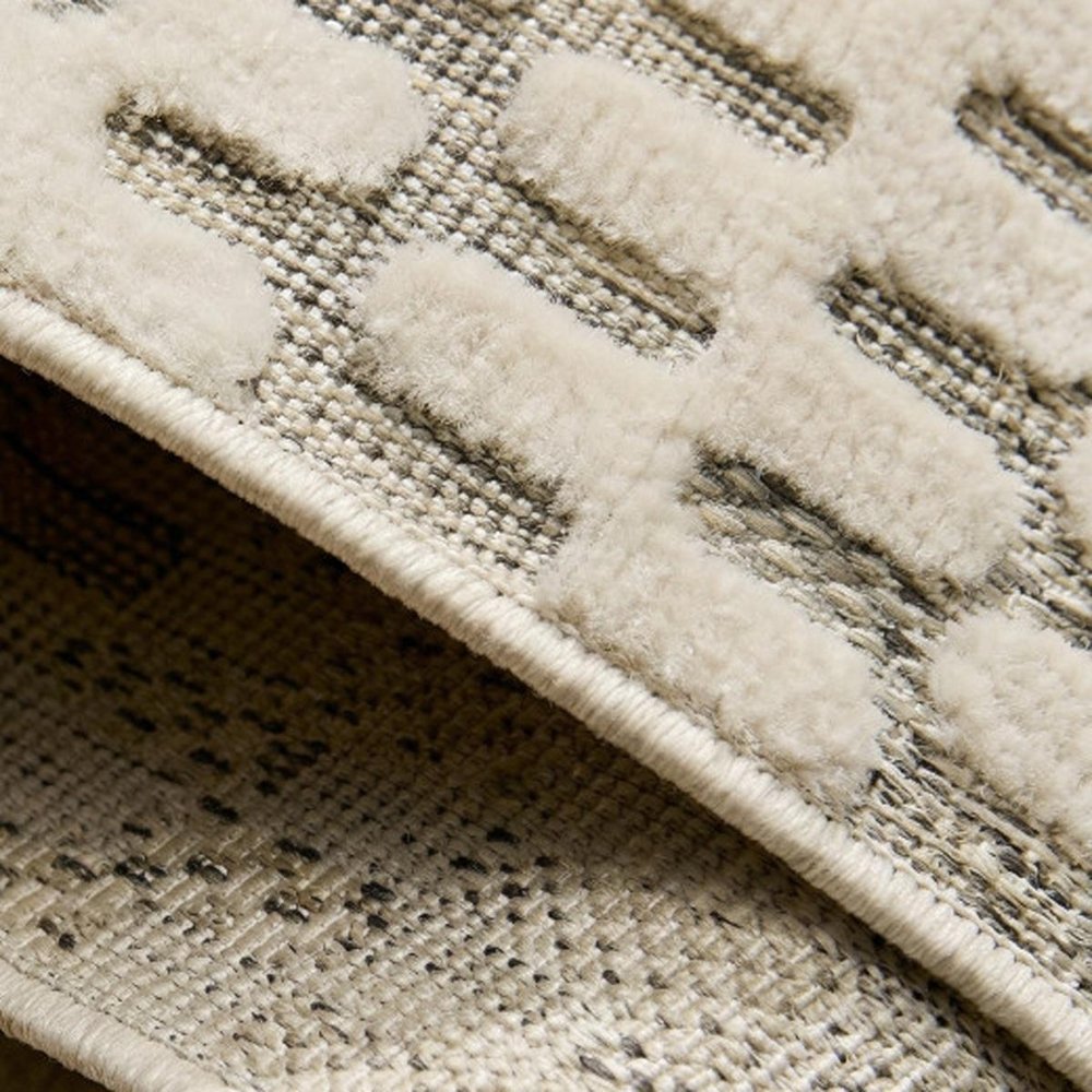 8' Cream and Beige Geometric Distressed Indoor Outdoor Runner Rug HomeRoots