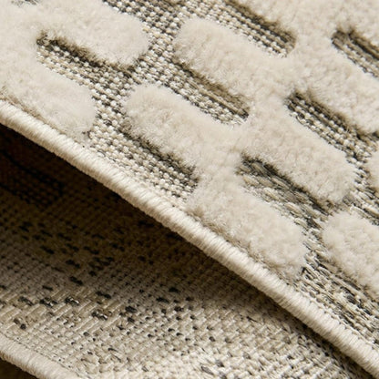 8' Cream and Beige Geometric Distressed Indoor Outdoor Runner Rug HomeRoots