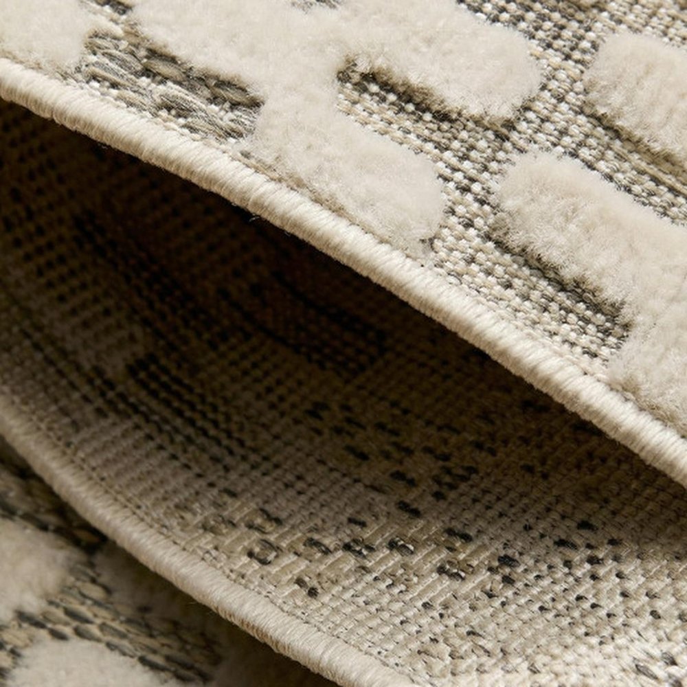 8' Cream and Beige Geometric Distressed Indoor Outdoor Runner Rug — view 7