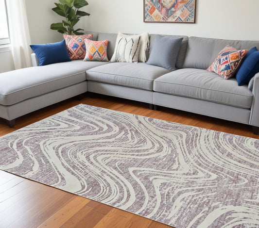 7' X 10' Beige and Purple Abstract Distressed Area Rug - 79.8" (H) x 79.8" (W) x 0.43" (D)