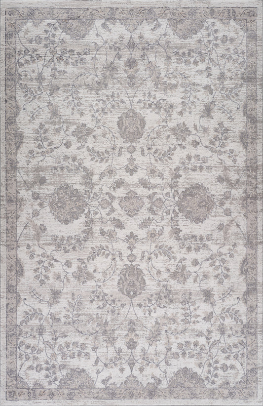 7' X 10' Beige and Gray Floral Distressed Area Rug - 79.8" (H) x 79.8" (W) x 0.35" (D)