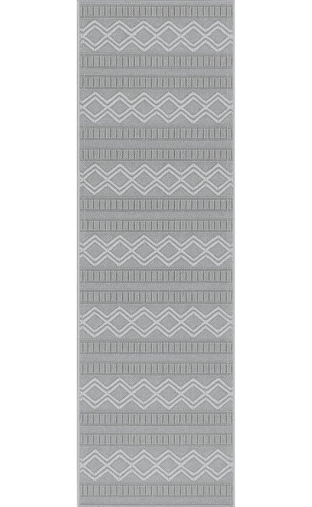 8' Beige And Gray Striped Distressed Indoor Outdoor Runner Rug — view 7