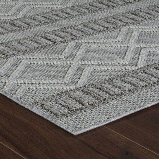 8' Beige And Gray Striped Distressed Indoor Outdoor Runner Rug