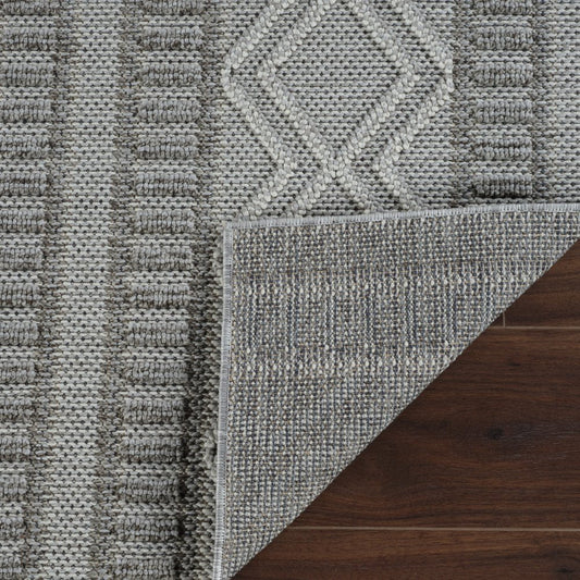 8' Beige And Gray Striped Distressed Indoor Outdoor Runner Rug