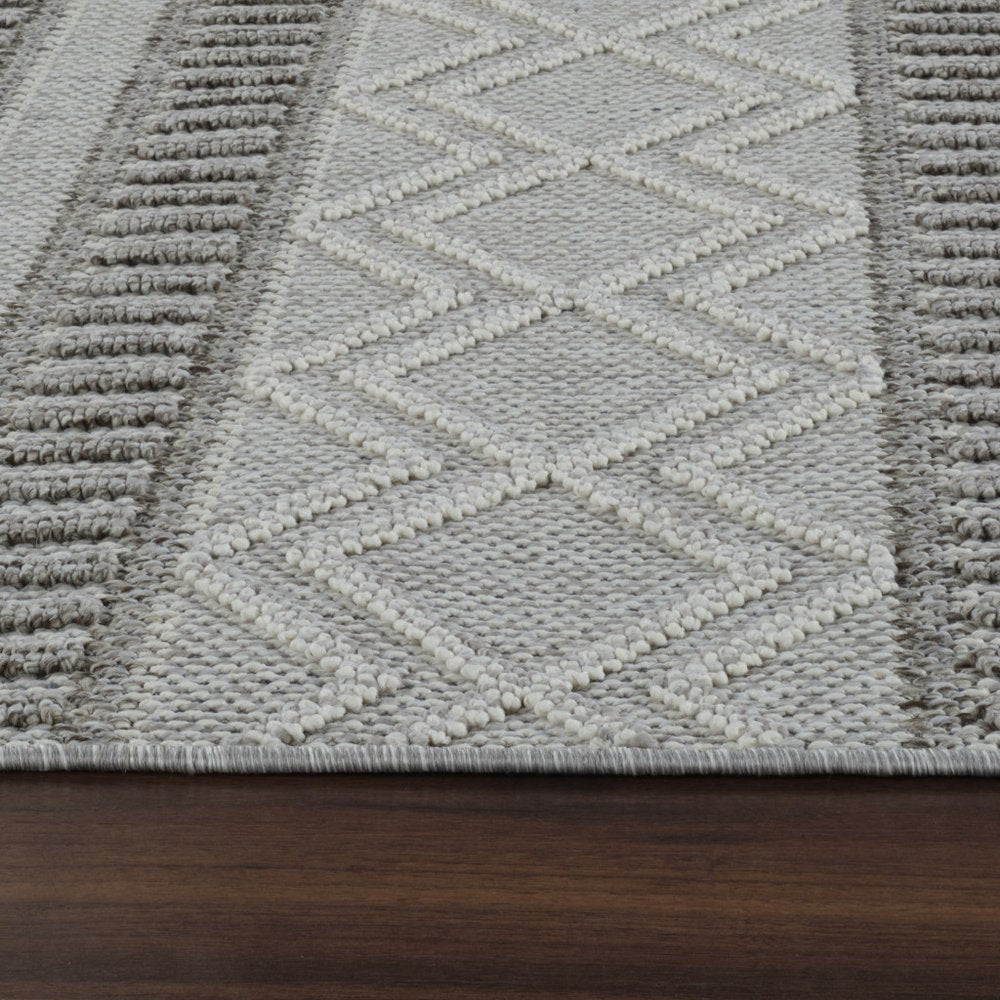 8' Beige And Gray Striped Distressed Indoor Outdoor Runner Rug
