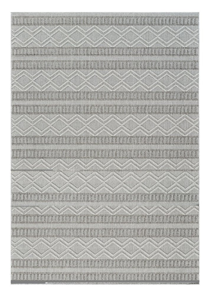 8' Beige And Gray Striped Distressed Indoor Outdoor Runner Rug — view 3
