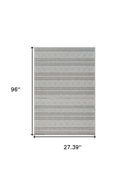 8' Beige And Gray Striped Distressed Indoor Outdoor Runner Rug