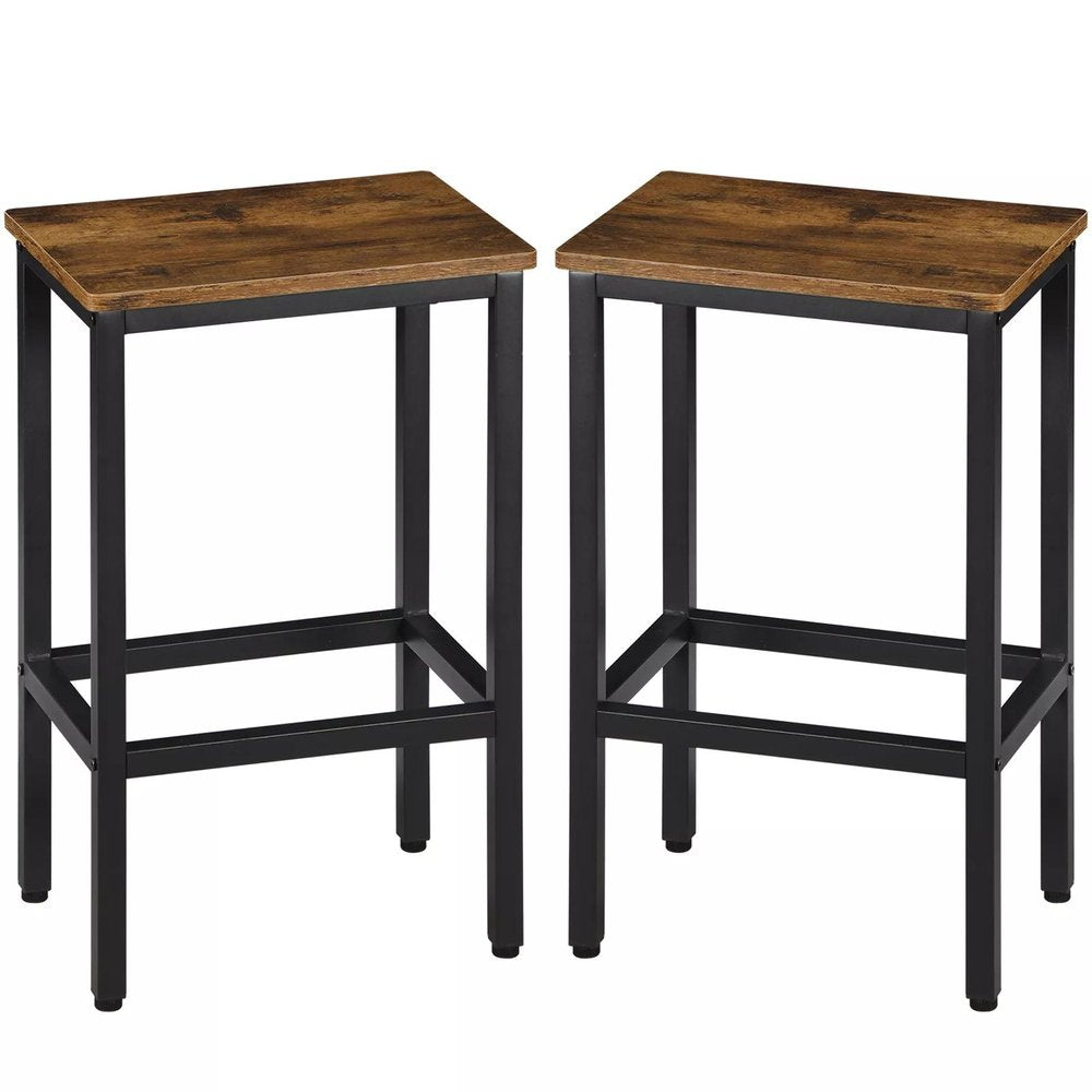 Set of Two 26" Brown and Black Steel and Wood Backless Counter Height Bar Chairs HomeRoots