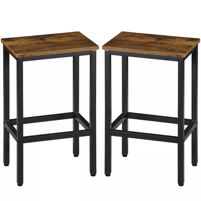 Set of Two 26" Brown and Black Steel and Wood Backless Counter Height Bar Chairs HomeRoots