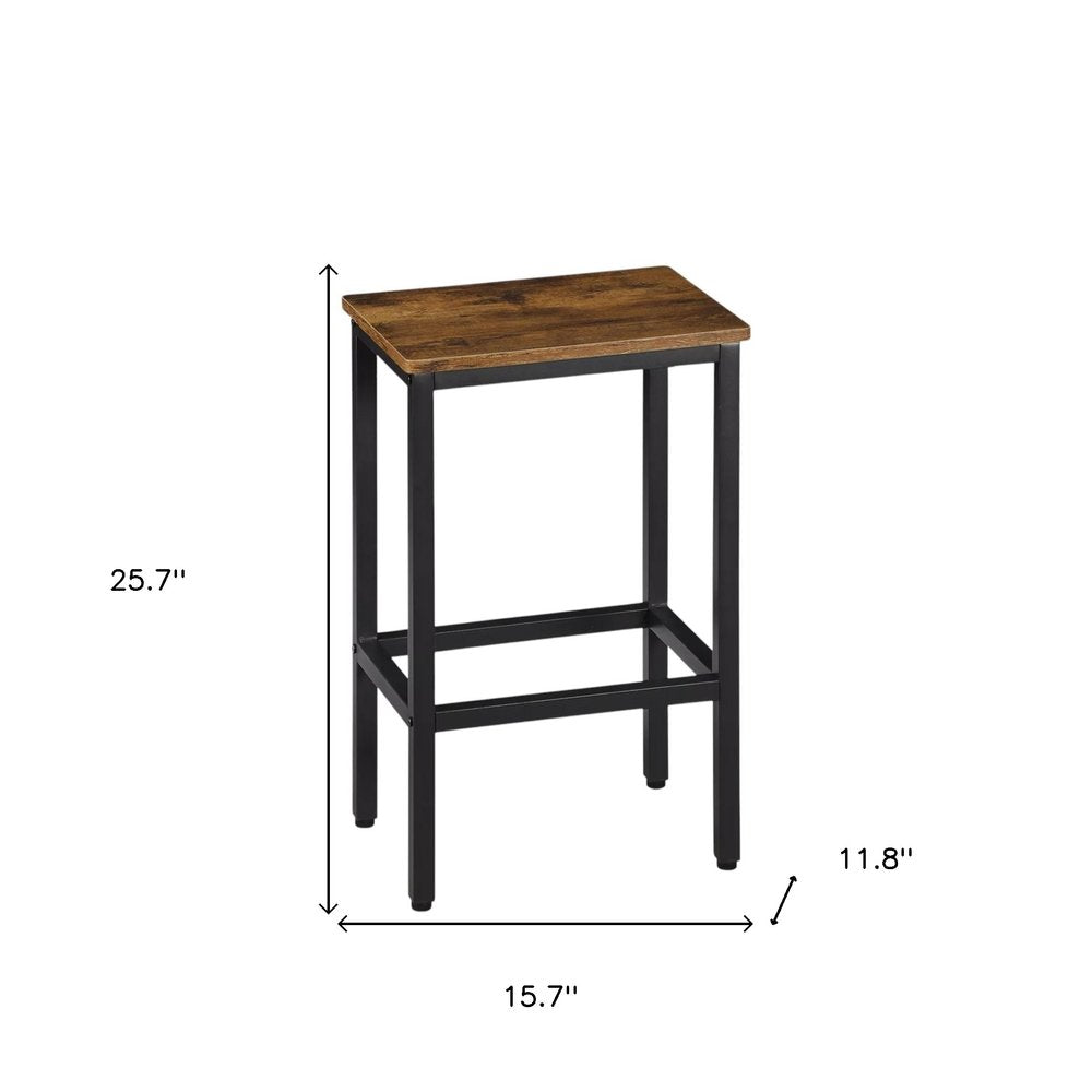 Set of Two 26" Brown and Black Steel and Wood Backless Counter Height Bar Chairs HomeRoots