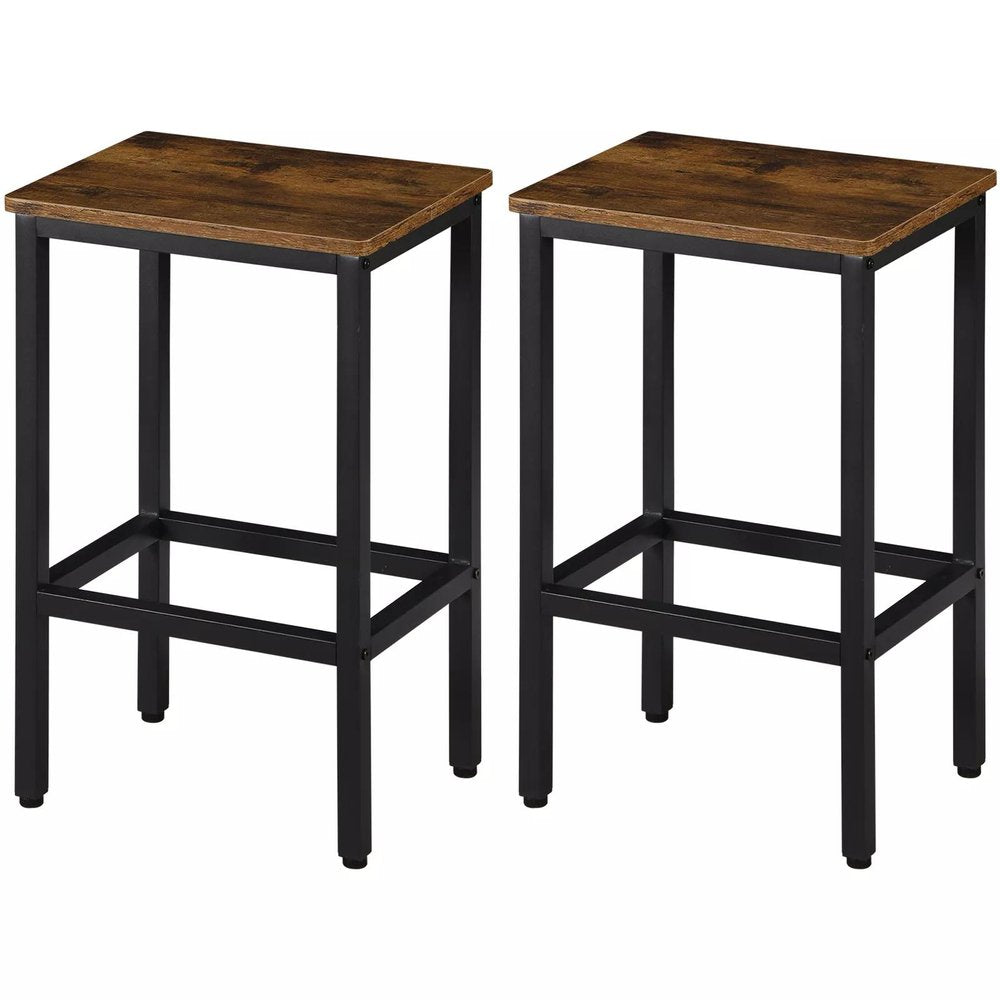 Set of Two 26" Brown and Black Steel and Wood Backless Counter Height Bar Chairs HomeRoots
