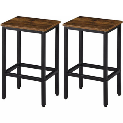 Set of Two 26" Brown and Black Steel and Wood Backless Counter Height Bar Chairs HomeRoots
