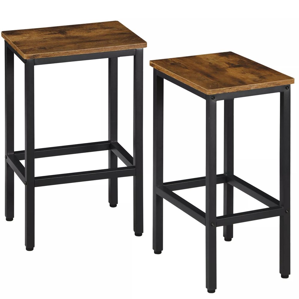 Set of Two 26" Brown and Black Steel and Wood Backless Counter Height Bar Chairs HomeRoots