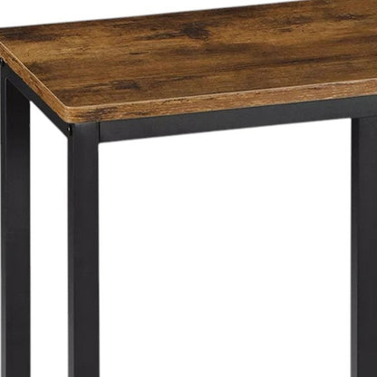 Set of Two 26" Brown and Black Steel and Wood Backless Counter Height Bar Chairs HomeRoots